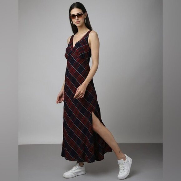 Avec Les Filles Side Slit Fitted Plaid Midi Dress NWT - Picture 1 of 8
